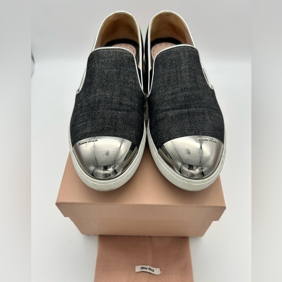 Miu miu jeans slip shoes flats athletic shoes with metal toe signed 38 - Picture 3 of 13